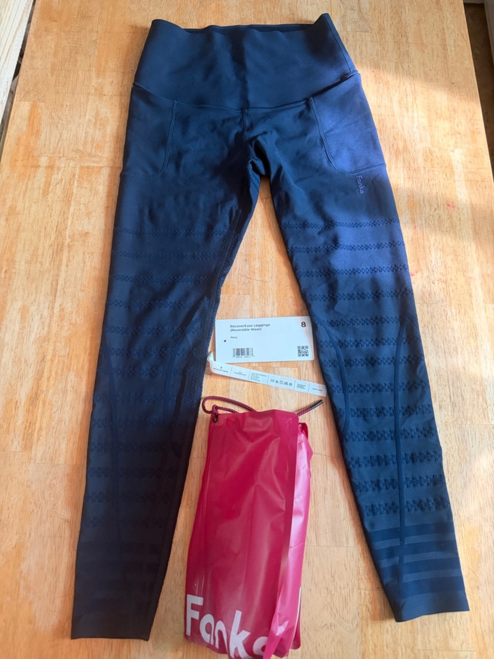 Seam-Detail Navy Leggings with High Waist